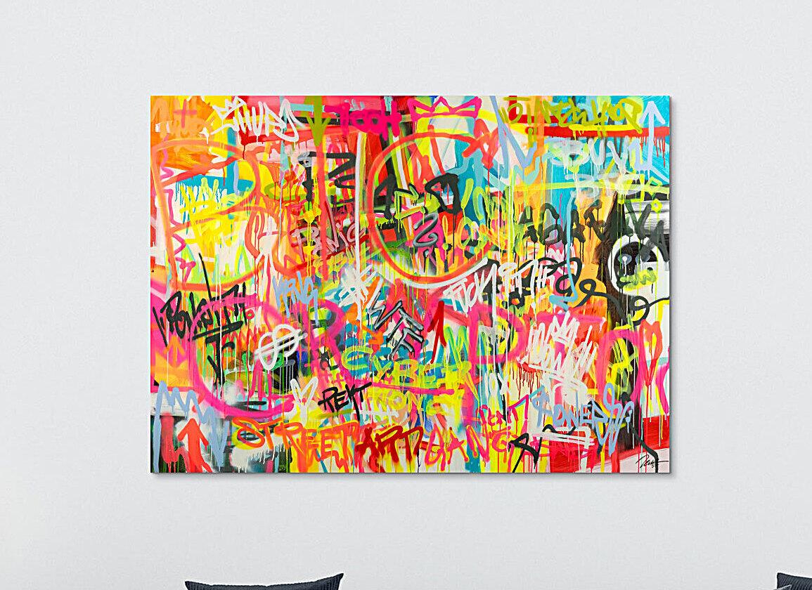 Original Gemälde abstrakt 160x220cm Mischtechnik expressionistisch handgemalt Mischtechnik bunt pink gelb hochwertig