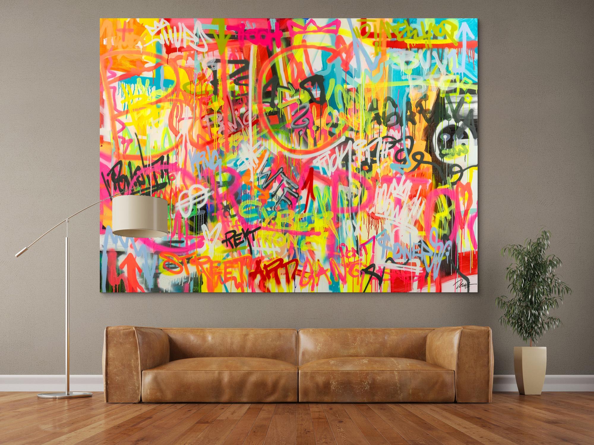Original Gemälde abstrakt 160x220cm Mischtechnik expressionistisch handgemalt Mischtechnik bunt pink gelb hochwertig