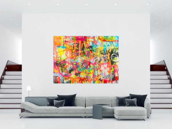 Original Gemälde abstrakt 160x220cm Mischtechnik expressionistisch handgemalt Mischtechnik bunt pink gelb hochwertig