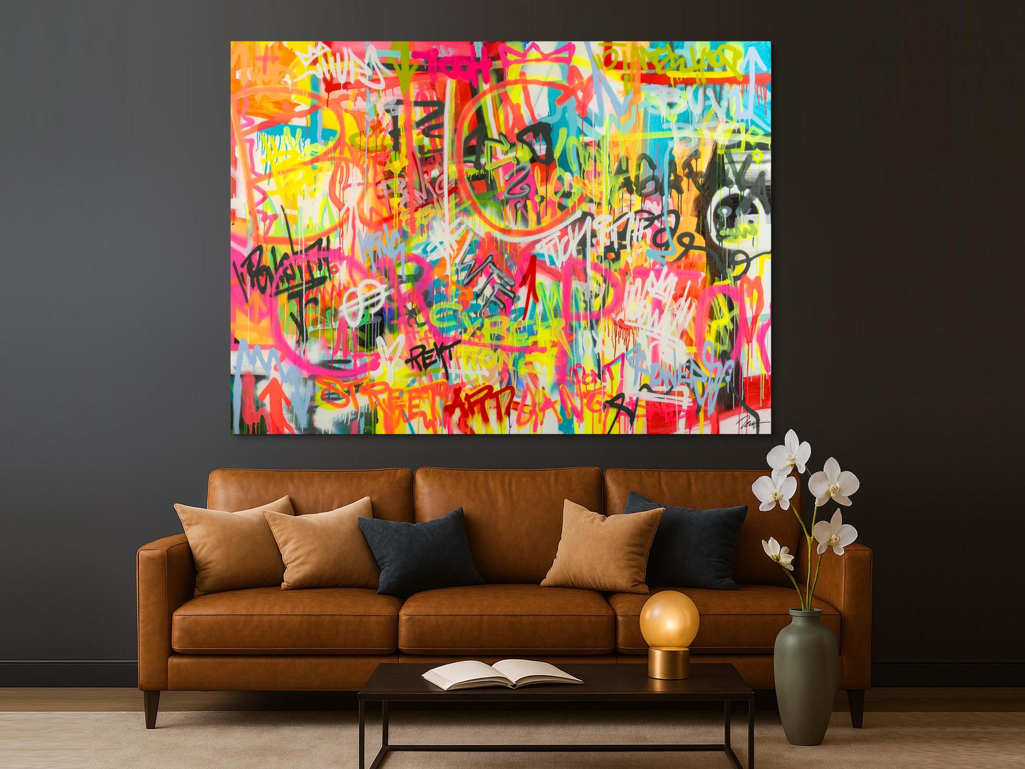 Original Gemälde abstrakt 160x220cm Mischtechnik expressionistisch handgemalt Mischtechnik bunt pink gelb hochwertig