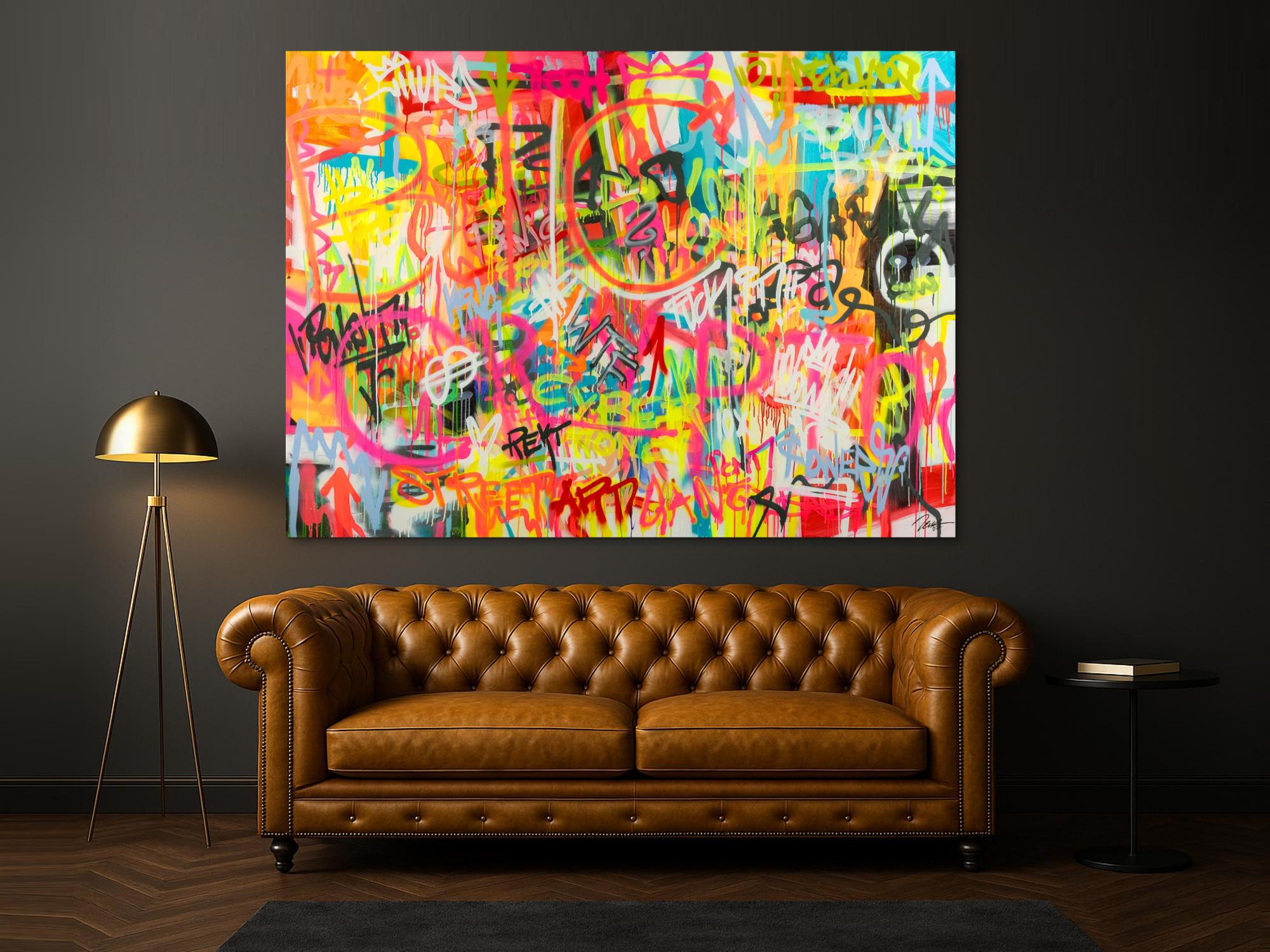 Original Gemälde abstrakt 160x220cm Mischtechnik expressionistisch handgemalt Mischtechnik bunt pink gelb hochwertig