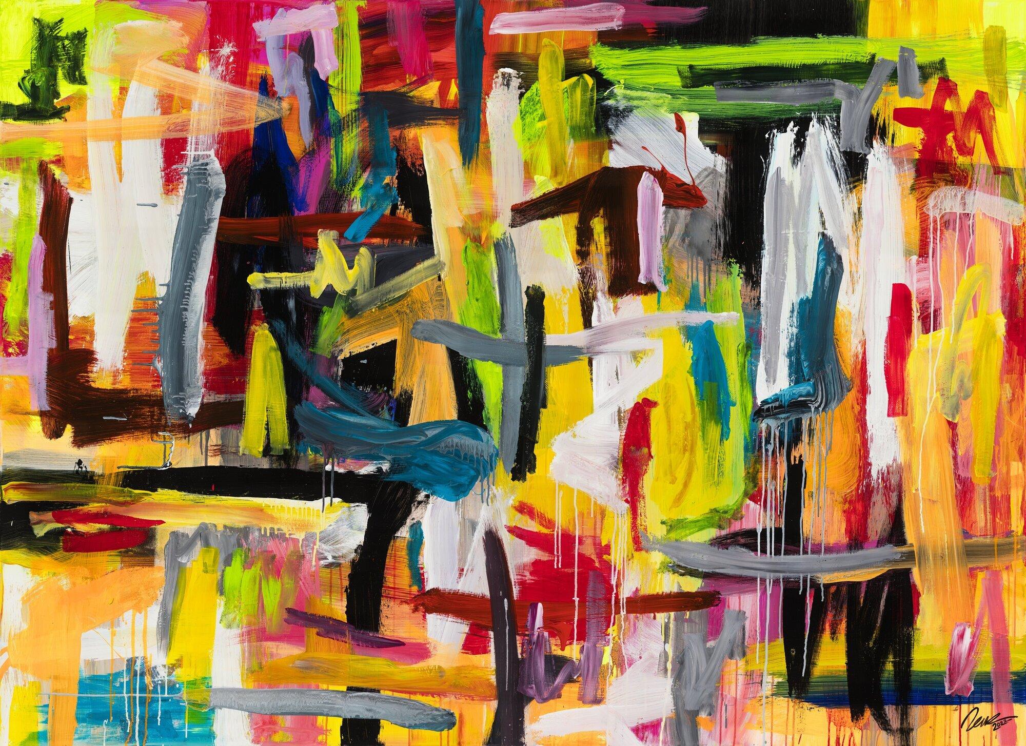 Gemälde Original abstrakt 160x220cm Mischtechnik Modern Art auf Leinwand Mischtechnik bunt gelb weiß Unikat