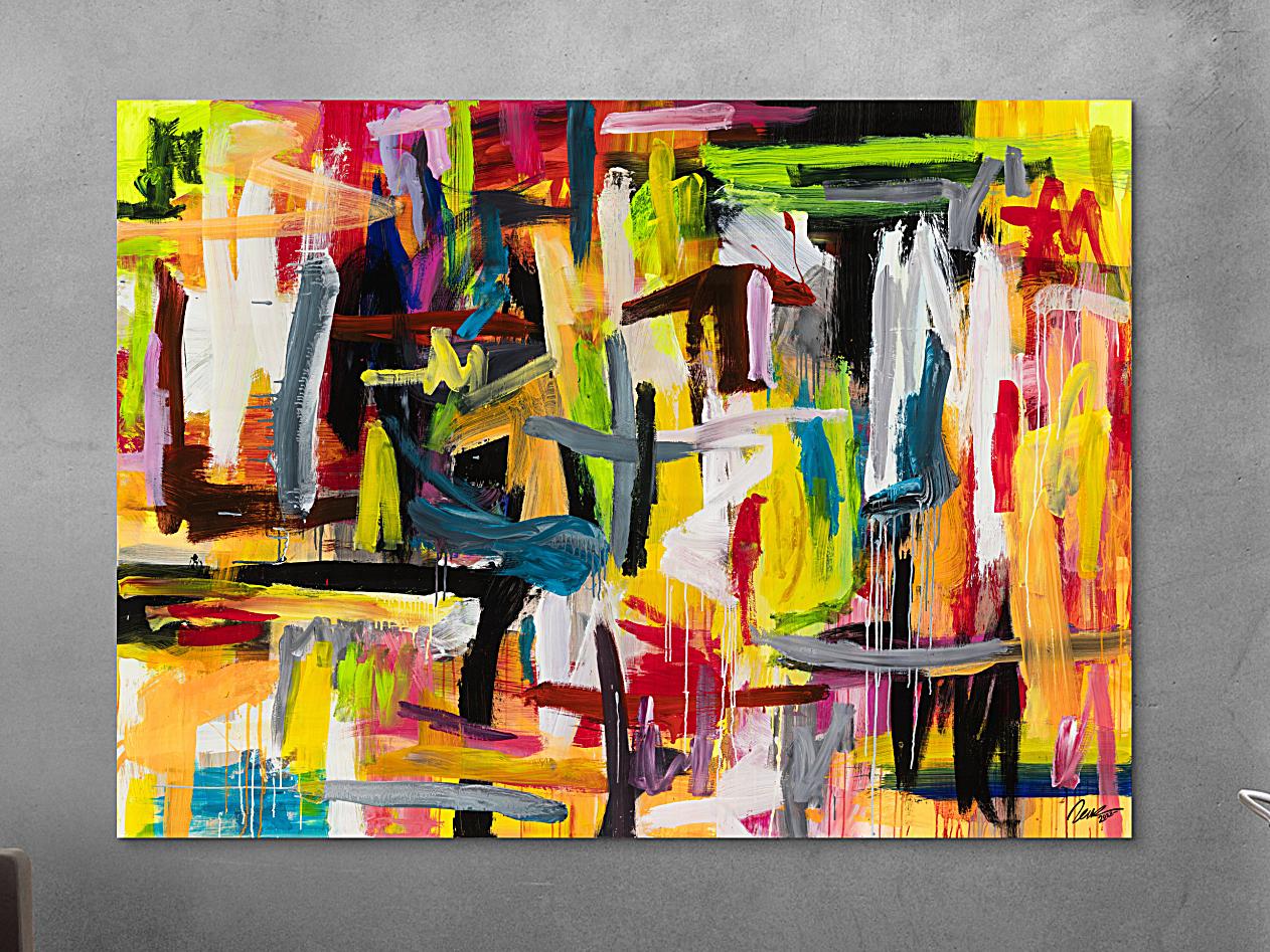 Gemälde Original abstrakt 160x220cm Mischtechnik Modern Art auf Leinwand Mischtechnik bunt gelb weiß Unikat