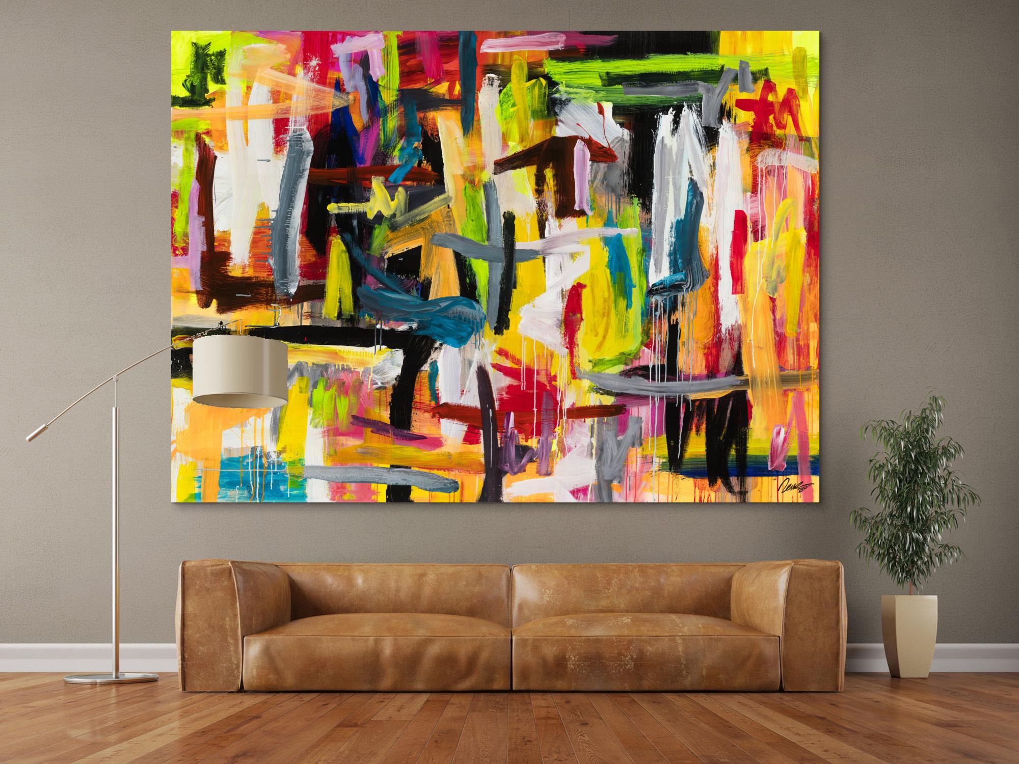 Gemälde Original abstrakt 160x220cm Mischtechnik Modern Art auf Leinwand Mischtechnik bunt gelb weiß Unikat