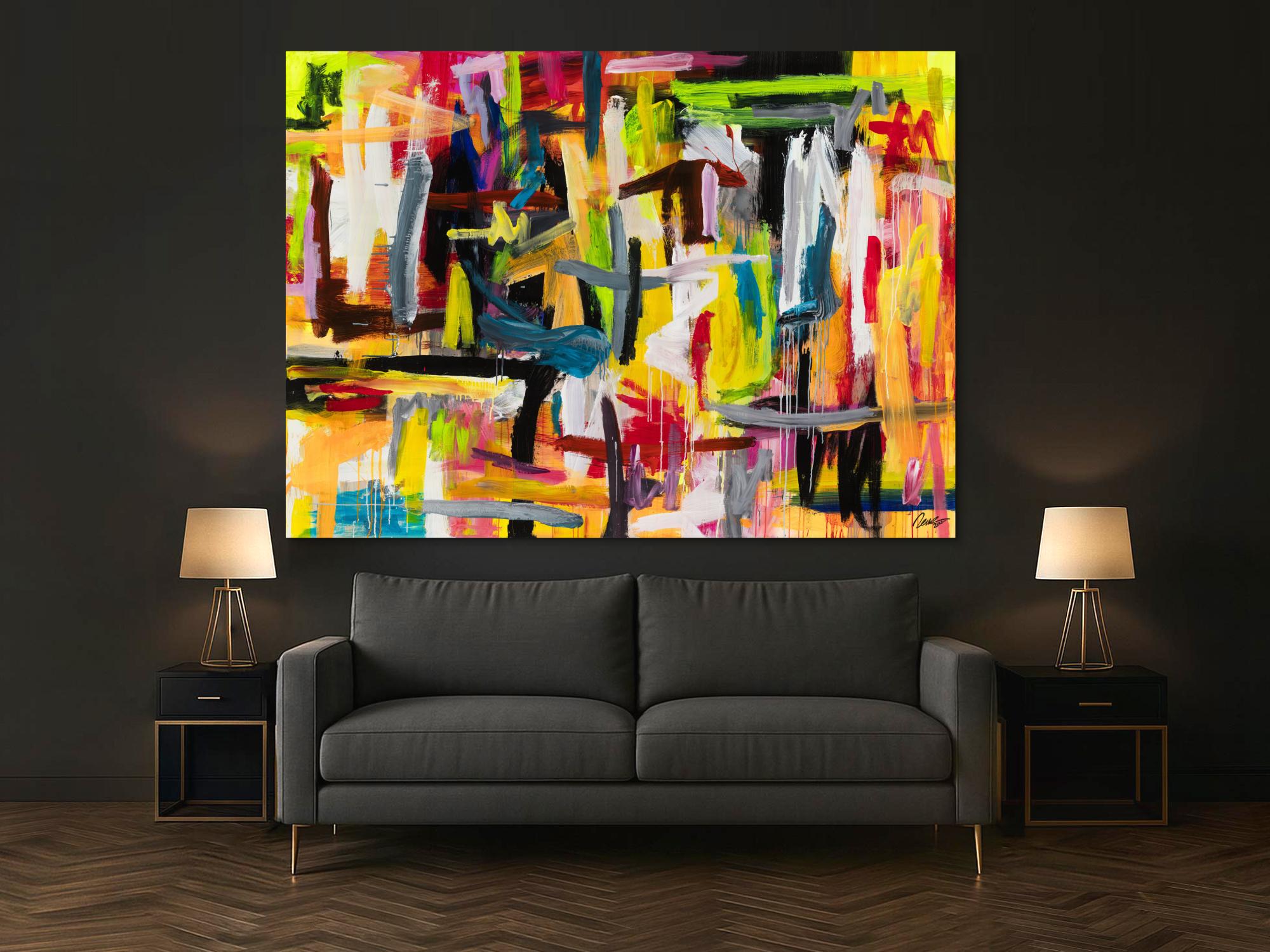 Gemälde Original abstrakt 160x220cm Mischtechnik Modern Art auf Leinwand Mischtechnik bunt gelb weiß Unikat