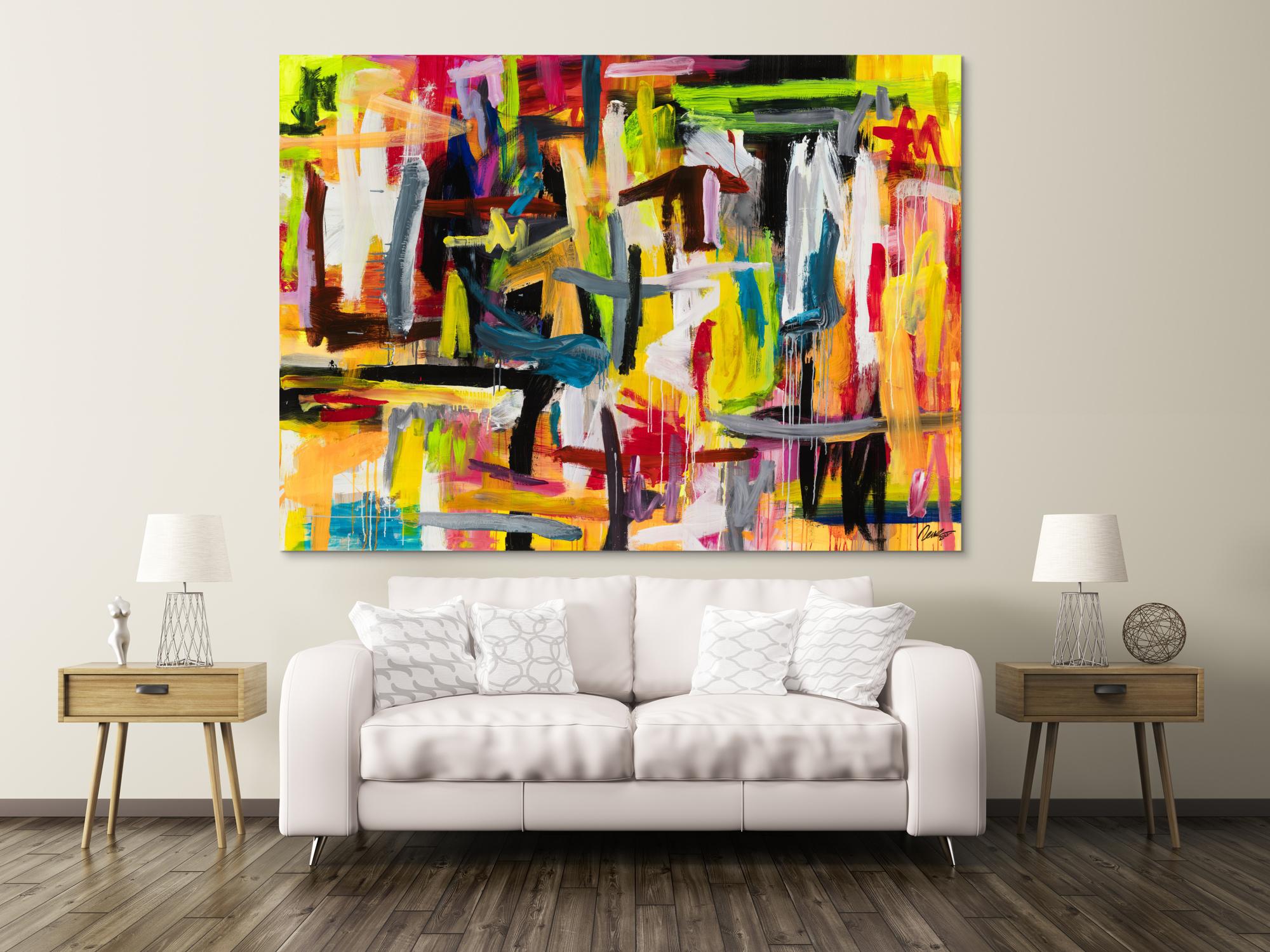 Gemälde Original abstrakt 160x220cm Mischtechnik Modern Art auf Leinwand Mischtechnik bunt gelb weiß Unikat