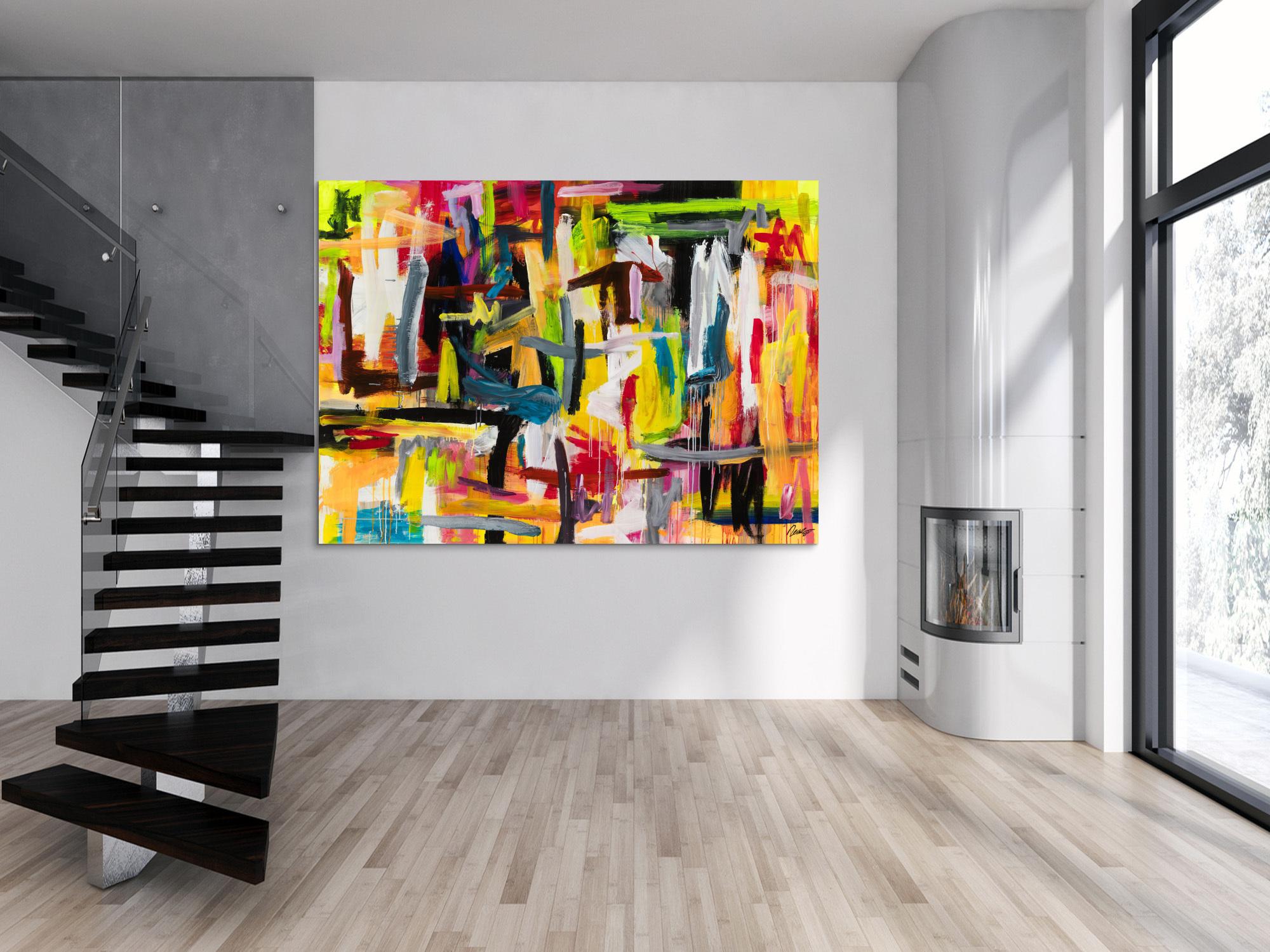 Gemälde Original abstrakt 160x220cm Mischtechnik Modern Art auf Leinwand Mischtechnik bunt gelb weiß Unikat