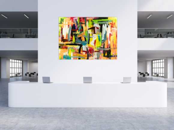 Gemälde Original abstrakt 160x220cm Mischtechnik expressionistisch handgefertigt Neon Farben bunt gelb weiß hochwertig