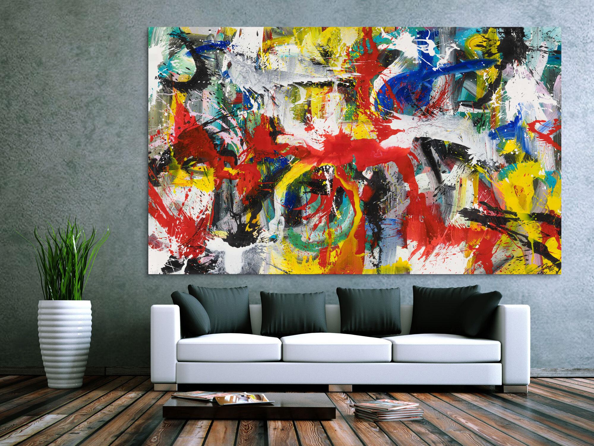 Gemälde Original abstrakt 150x250cm Action Painting Modern Art handgefertigt Mischtechnik weiß schwarz rot einzigartig
