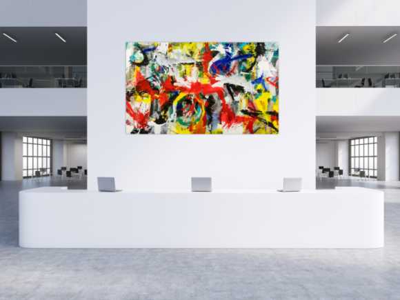 Gemälde Original abstrakt 150x250cm Action Painting Modern Art handgefertigt Mischtechnik weiß schwarz rot einzigartig