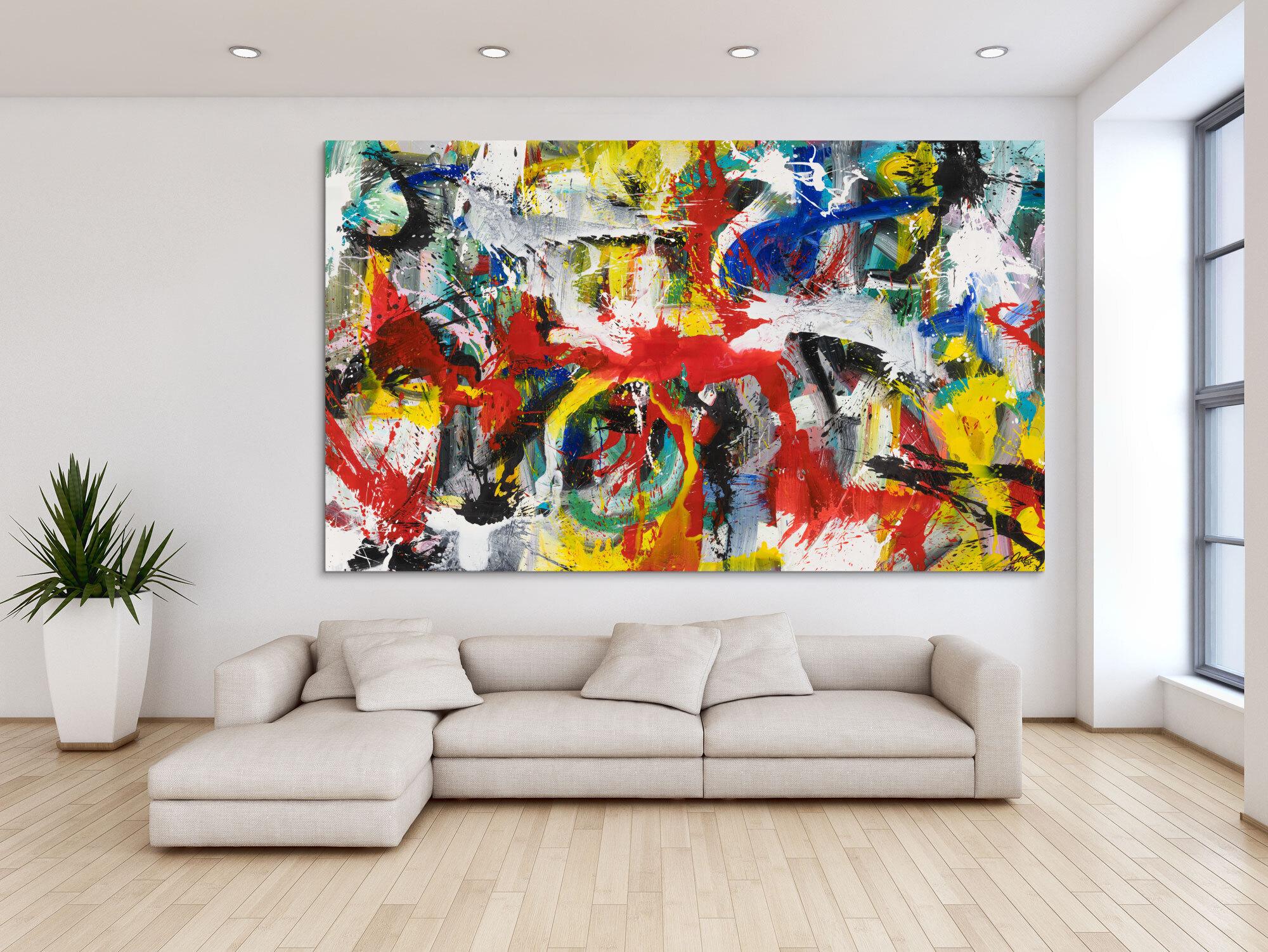 Gemälde Original abstrakt 150x250cm Action Painting Modern Art handgefertigt Mischtechnik weiß schwarz rot einzigartig