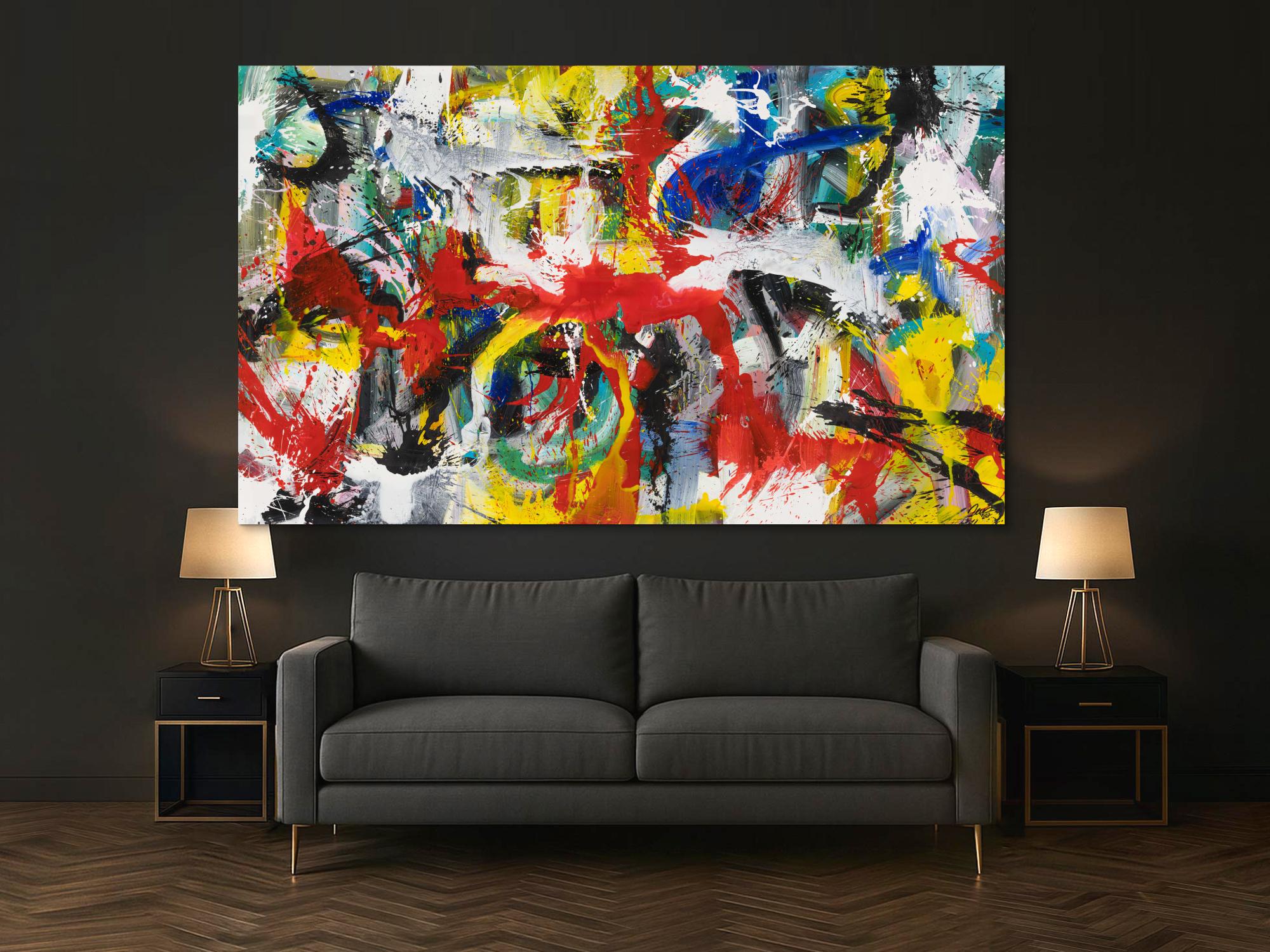 Gemälde Original abstrakt 150x250cm Action Painting Modern Art handgefertigt Mischtechnik weiß schwarz rot einzigartig