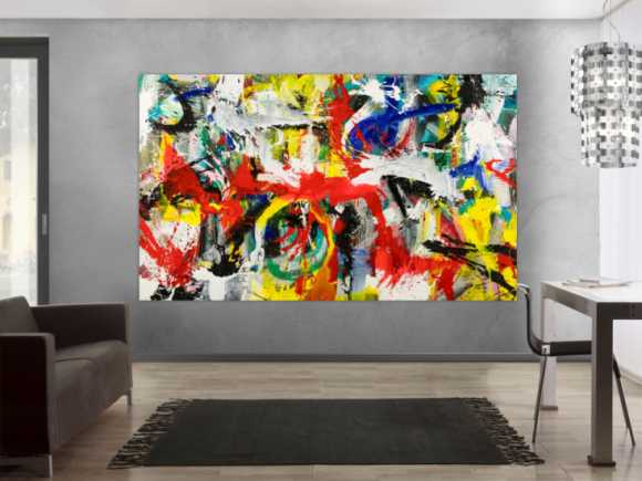 Gemälde Original abstrakt 150x250cm Action Painting Modern Art handgefertigt Mischtechnik weiß schwarz rot einzigartig