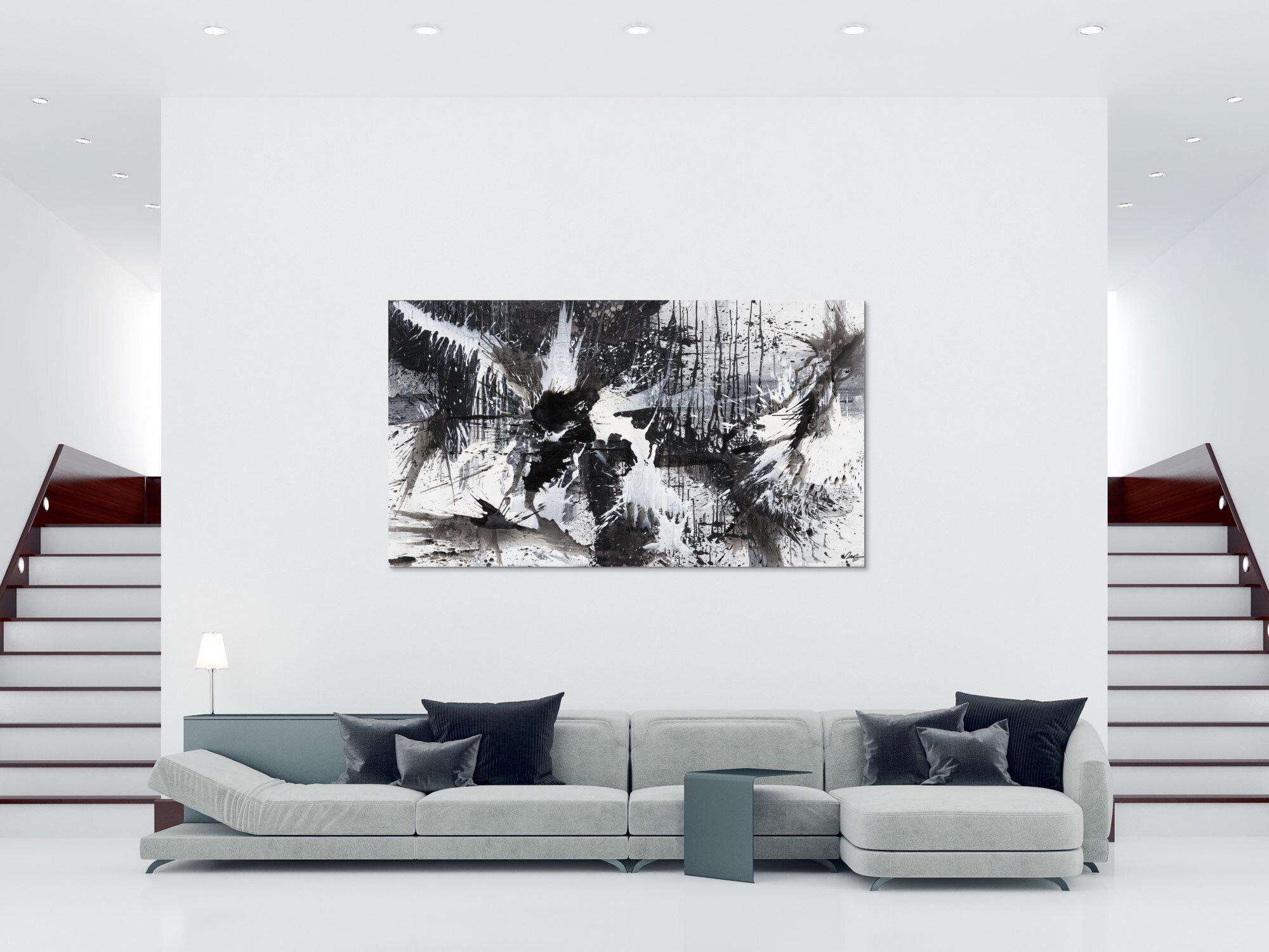 Gemälde Original abstrakt 140x250cm Action Painting expressionistisch auf Leinwand Splash Art schwarz weiss weiß schwarz Unikat