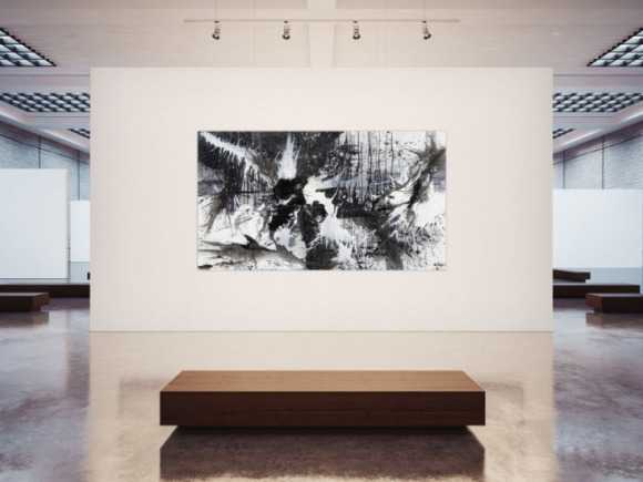 Gemälde Original abstrakt 140x250cm Action Painting expressionistisch auf Leinwand Splash Art schwarz weiss weiß schwarz Unikat
