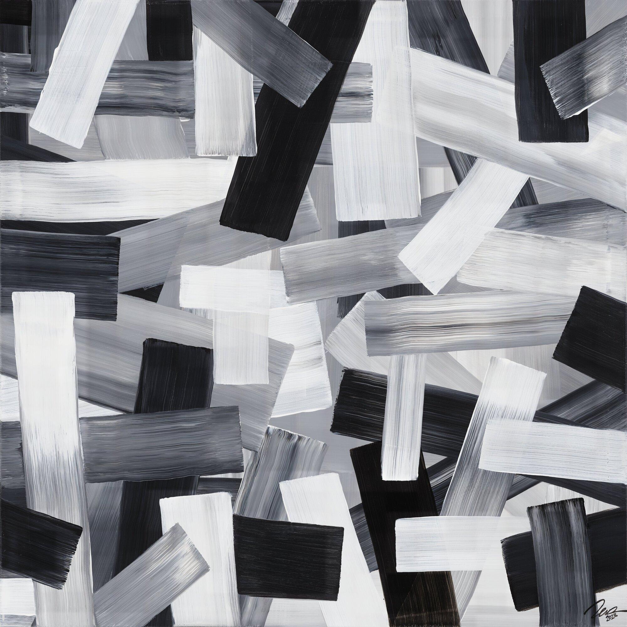 Original Gemälde abstrakt 150x150cm Mischtechnik zeitgenössisch auf Leinwand schwarz weiss weiß schwarz Einzelstück