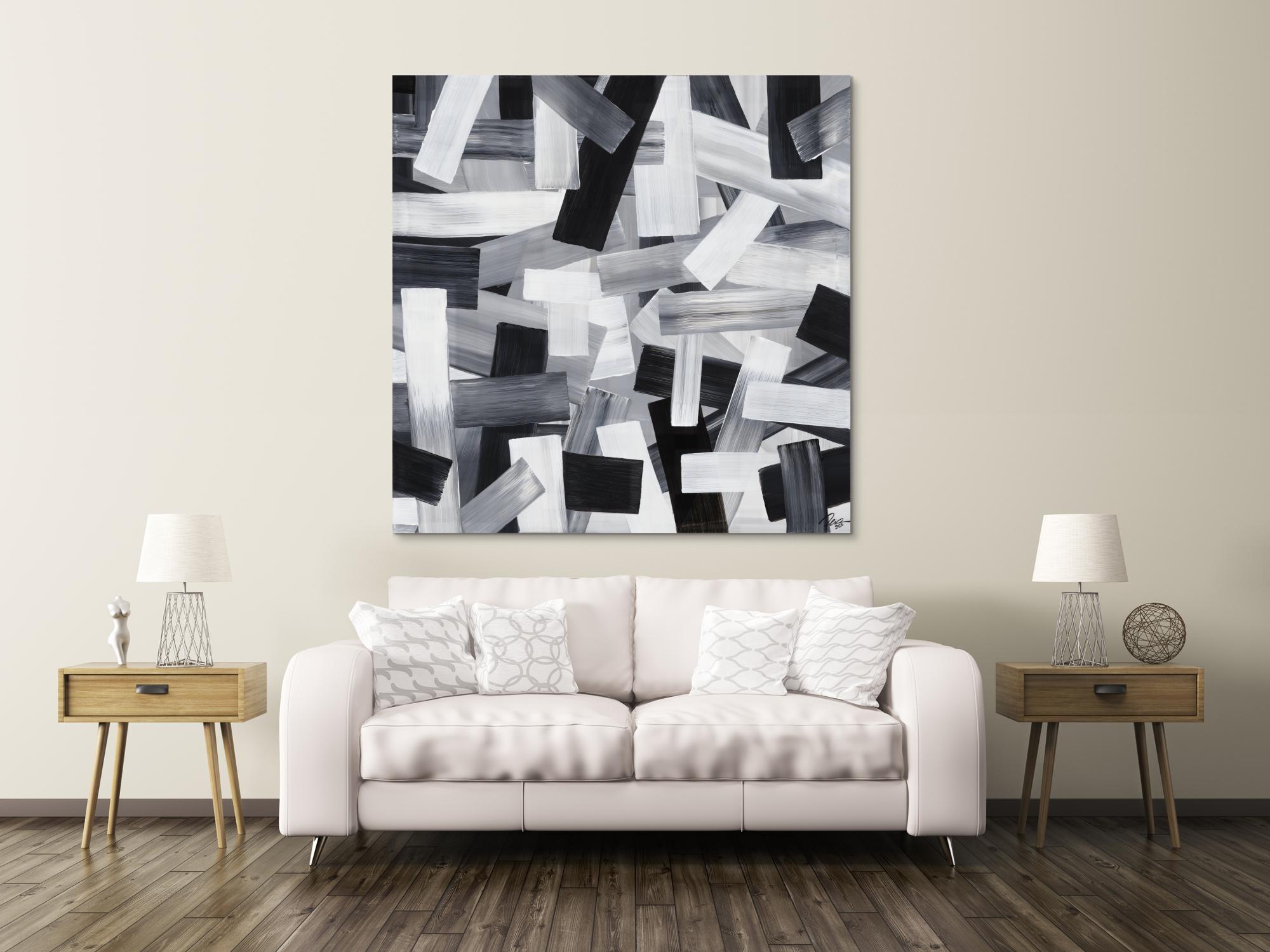 Original Gemälde abstrakt 150x150cm Mischtechnik zeitgenössisch auf Leinwand  schwarz weiss weiß schwarz Einzelstück