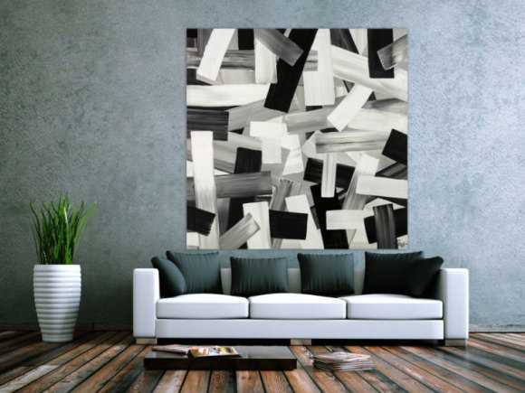 Original Gemälde abstrakt 150x150cm Mischtechnik zeitgenössisch auf Leinwand  schwarz weiss weiß schwarz Einzelstück
