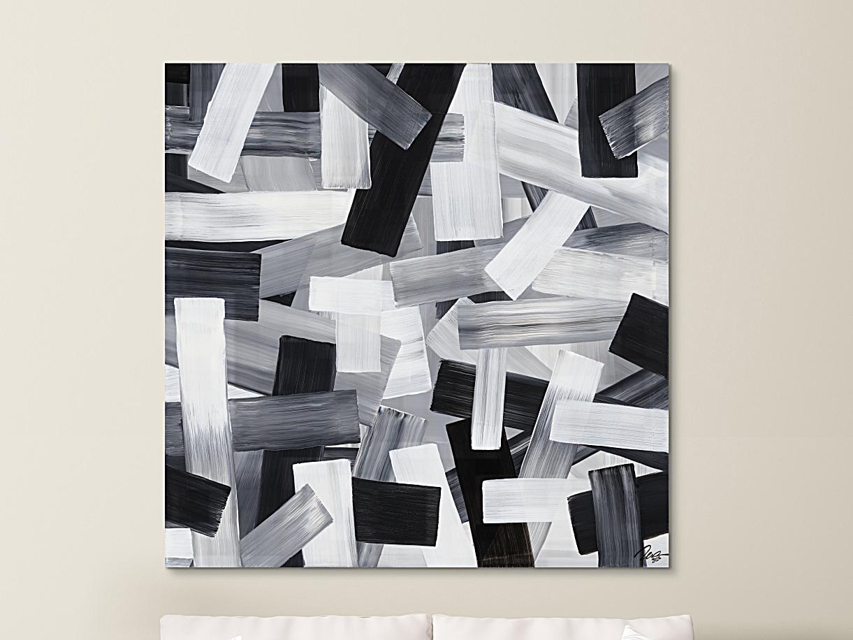 Original Gemälde abstrakt 150x150cm Mischtechnik zeitgenössisch auf Leinwand  schwarz weiss weiß schwarz Einzelstück