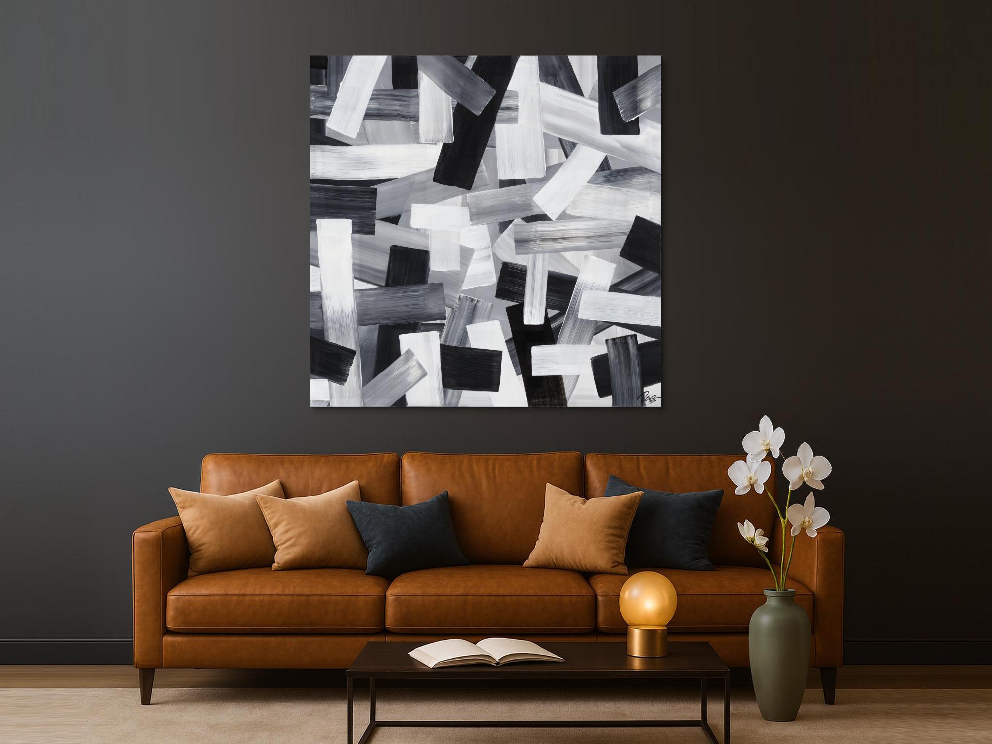 Original Gemälde abstrakt 150x150cm Mischtechnik zeitgenössisch auf Leinwand  schwarz weiss weiß schwarz Einzelstück