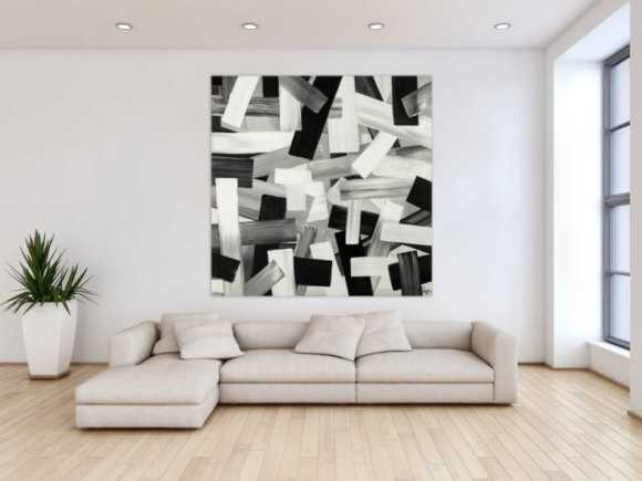 Original Gemälde abstrakt 150x150cm Mischtechnik zeitgenössisch auf Leinwand  schwarz weiss weiß schwarz Einzelstück