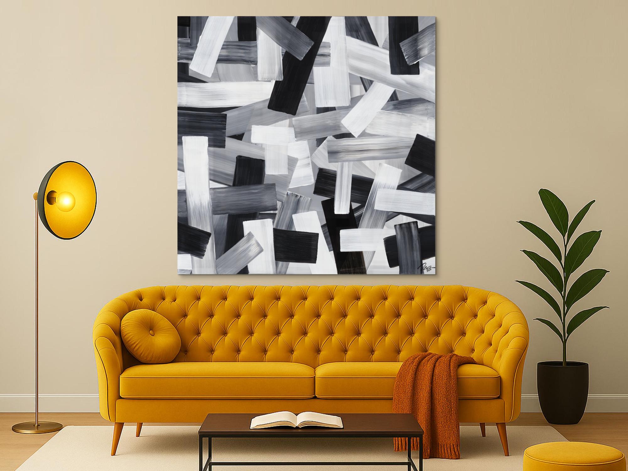 Original Gemälde abstrakt 150x150cm Mischtechnik zeitgenössisch auf Leinwand  schwarz weiss weiß schwarz Einzelstück