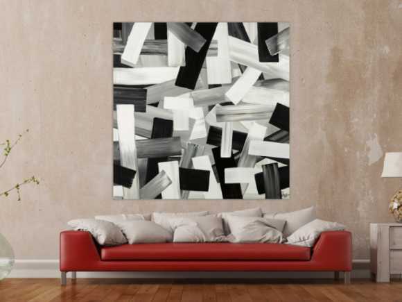 Original Gemälde abstrakt 150x150cm Mischtechnik zeitgenössisch auf Leinwand  schwarz weiss weiß schwarz Einzelstück