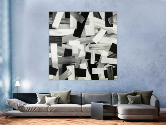 Original Gemälde abstrakt 150x150cm Mischtechnik zeitgenössisch auf Leinwand  schwarz weiss weiß schwarz Einzelstück