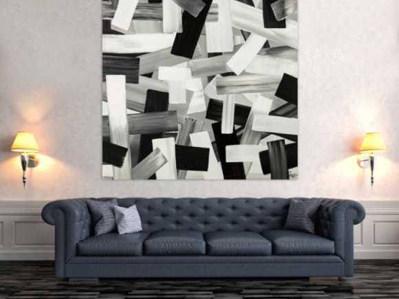 Original Gemälde abstrakt 150x150cm Mischtechnik zeitgenössisch auf Leinwand  schwarz weiss weiß schwarz Einzelstück
