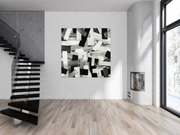 Original Gemälde abstrakt 150x150cm Mischtechnik zeitgenössisch auf Leinwand  schwarz weiss weiß schwarz Einzelstück