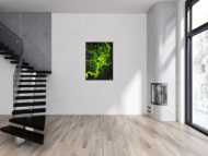 Gemälde Original abstrakt 100x72cm Action Painting Modern Art auf Leinwand Mischtechnik schwarz NEON grün hellgrün Einzelstück