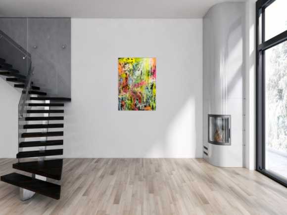Original Gemälde abstrakt 100x72cm Mischtechnik Modern Art Mischtechnik bunt NEON gelb pink schwarz Unikat