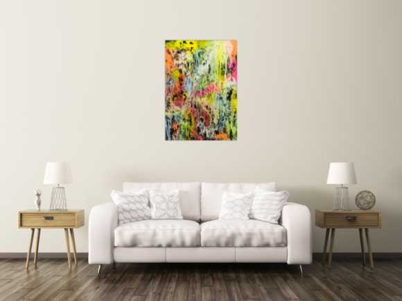 Original Gemälde abstrakt 100x72cm Mischtechnik Modern Art Mischtechnik bunt NEON gelb pink schwarz Unikat