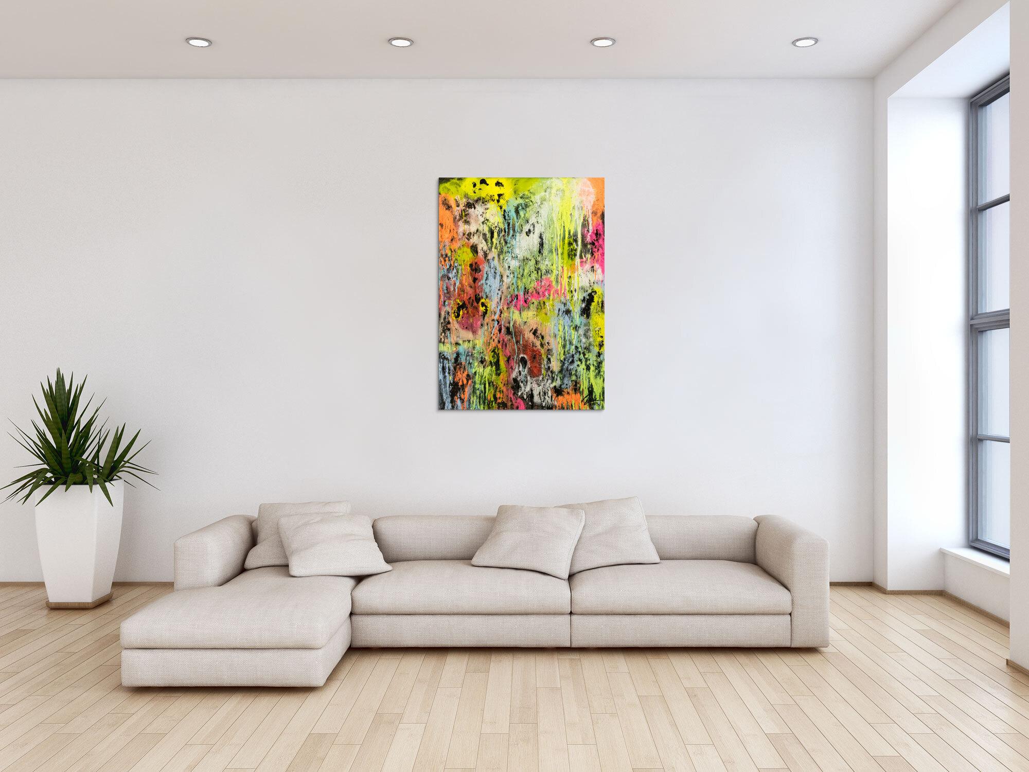 Original Gemälde abstrakt 100x72cm Mischtechnik Modern Art Mischtechnik bunt NEON gelb pink schwarz Unikat