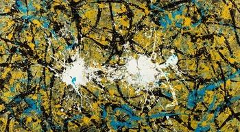 Abstraktes Original Gemälde 100x180cm Action Painting expressionistisch handgefertigt Mischtechnik schwarz gold türkis Unikat