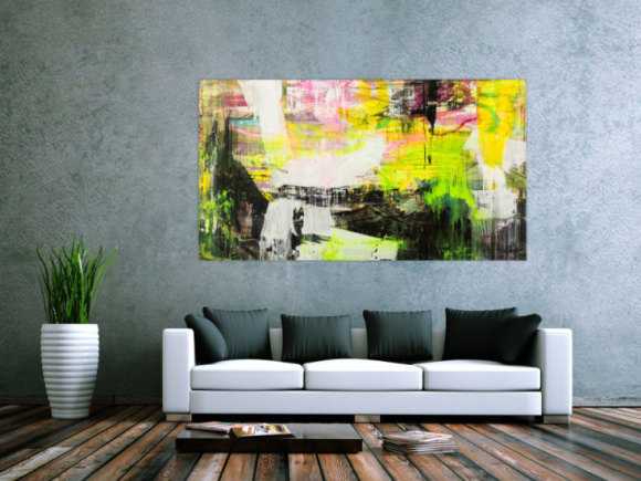 Original Gemälde abstrakt 100x180cm Mischtechnik Modern Art handgefertigt Mischtechnik schwarz gelb weiß NEON