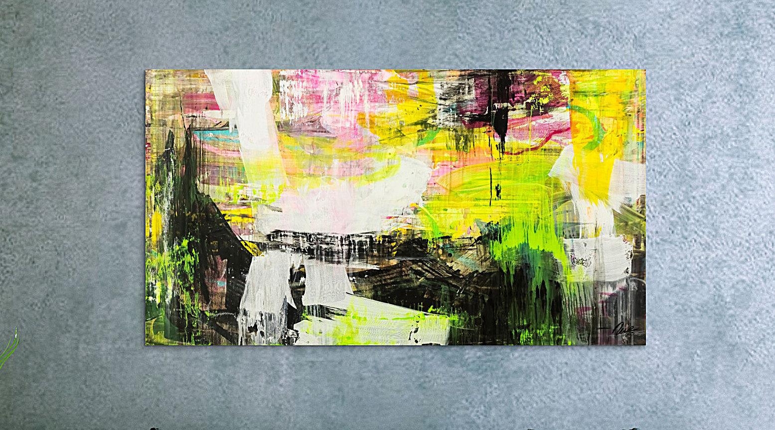 Original Gemälde abstrakt 100x180cm Mischtechnik Modern Art handgefertigt Mischtechnik schwarz gelb weiß NEON