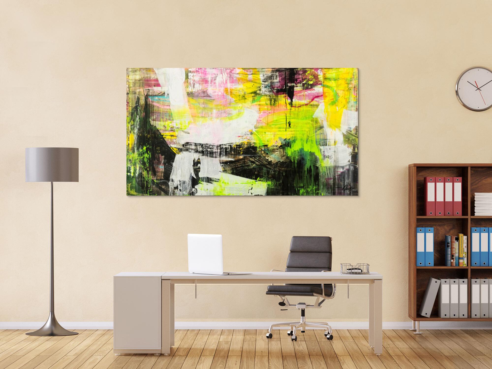 Original Gemälde abstrakt 100x180cm Mischtechnik Modern Art handgefertigt Mischtechnik schwarz gelb weiß NEON