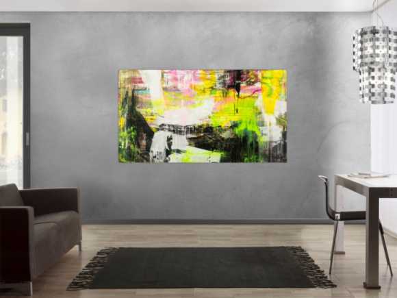 Original Gemälde abstrakt 100x180cm Mischtechnik Modern Art handgefertigt Mischtechnik schwarz gelb weiß NEON
