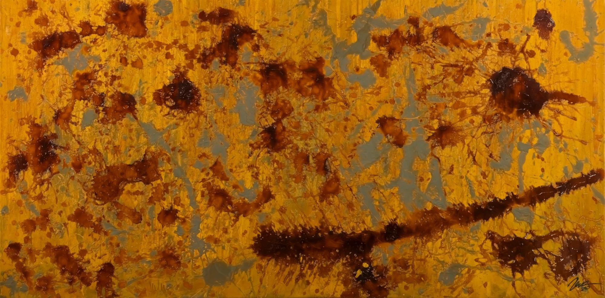 Original Gemälde abstrakt 100x200cm Aus echtem Rost Modern Art auf Leinwand Action Painting braun orange Einzelstück