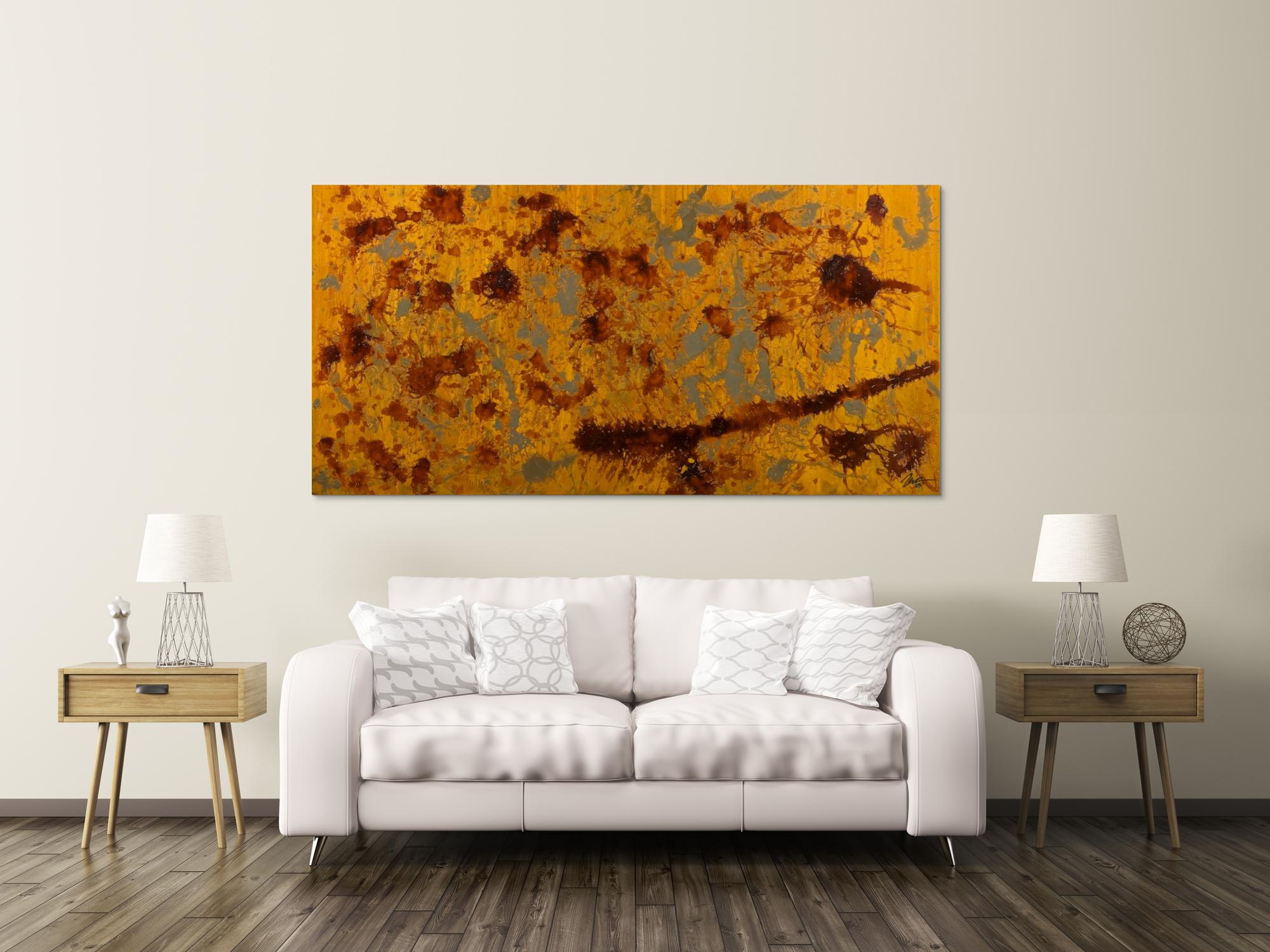 Original Gemälde abstrakt 100x200cm Aus echtem Rost Modern Art auf Leinwand Action Painting braun orange Einzelstück