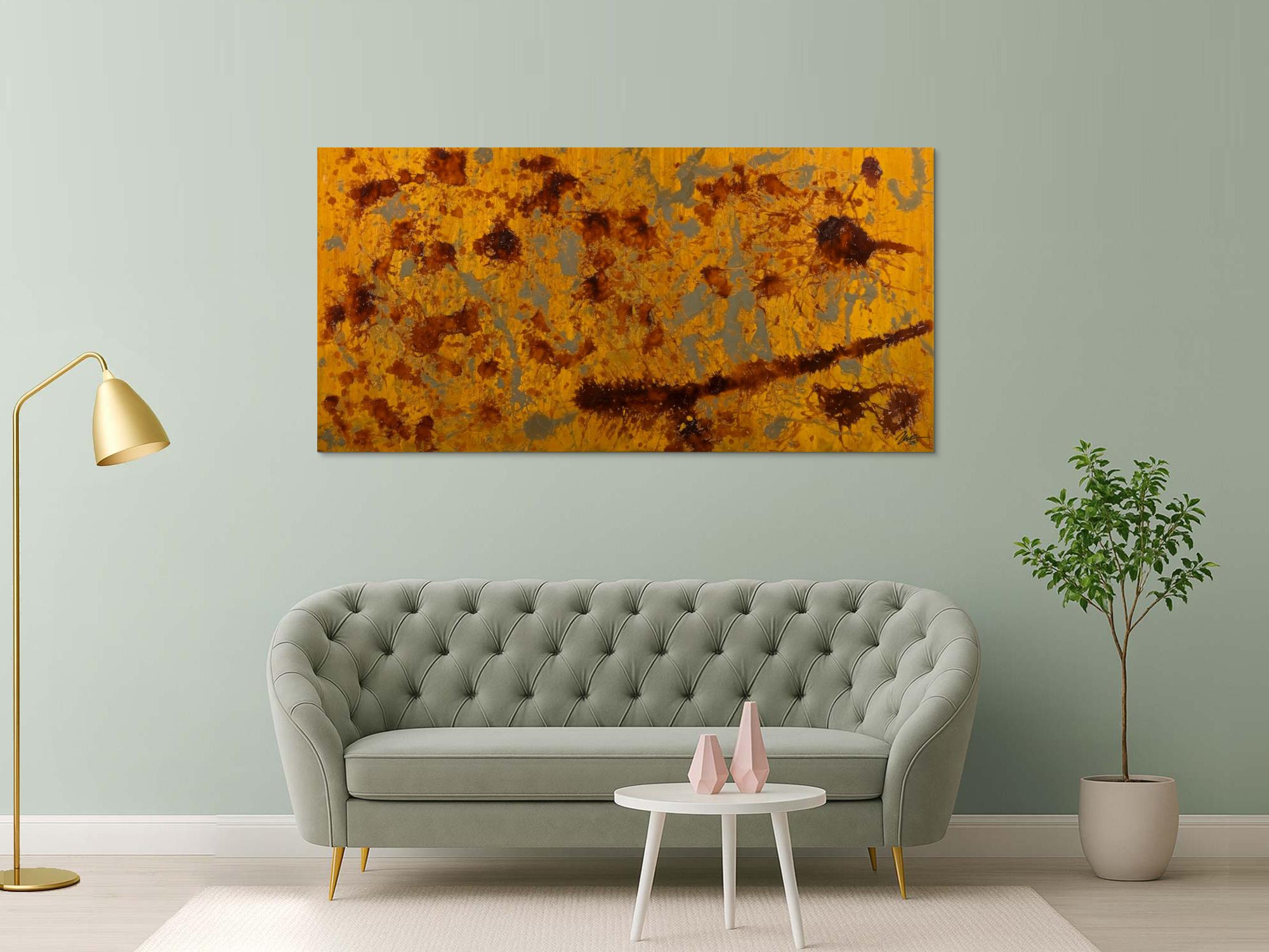 Original Gemälde abstrakt 100x200cm Aus echtem Rost Modern Art auf Leinwand Action Painting braun orange Einzelstück