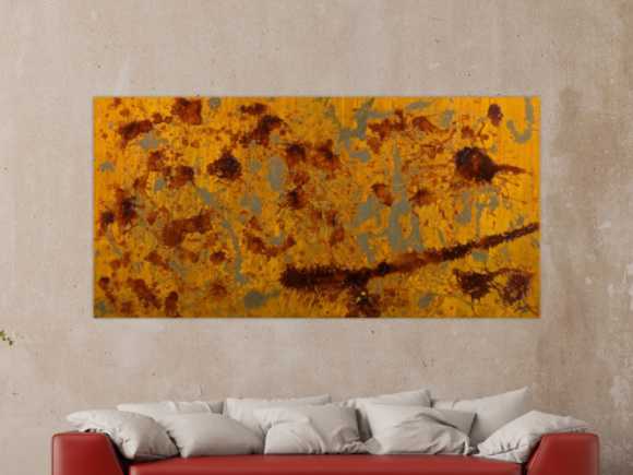Original Gemälde abstrakt 100x200cm Aus echtem Rost Modern Art auf Leinwand Action Painting braun orange Einzelstück
