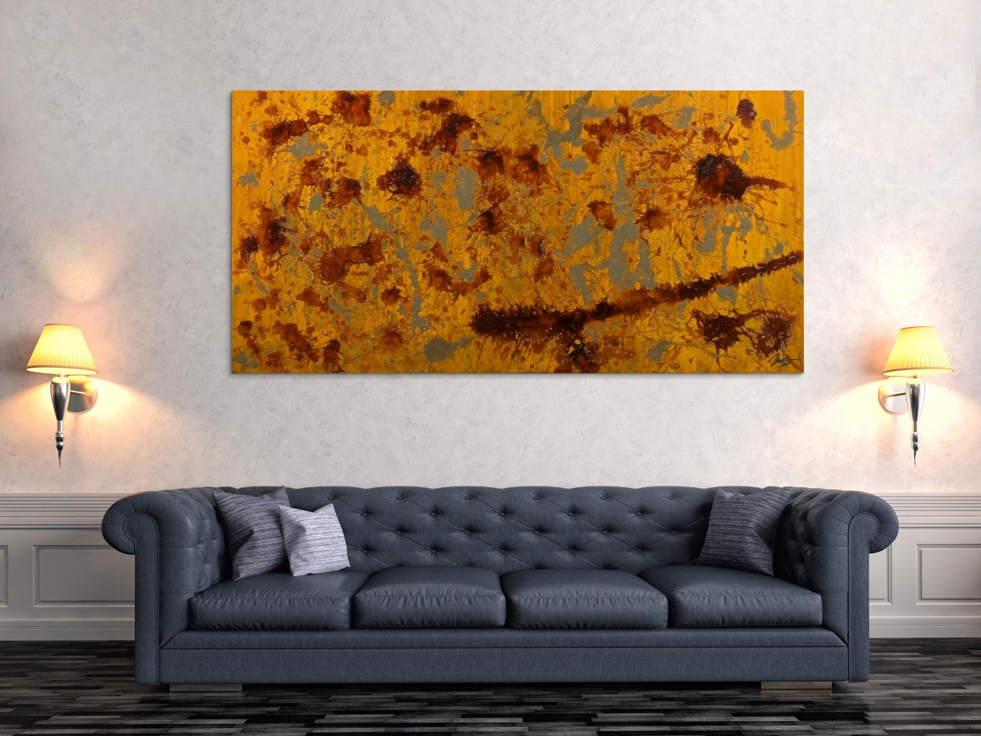 Original Gemälde abstrakt 100x200cm Aus echtem Rost Modern Art auf Leinwand Action Painting braun orange Einzelstück