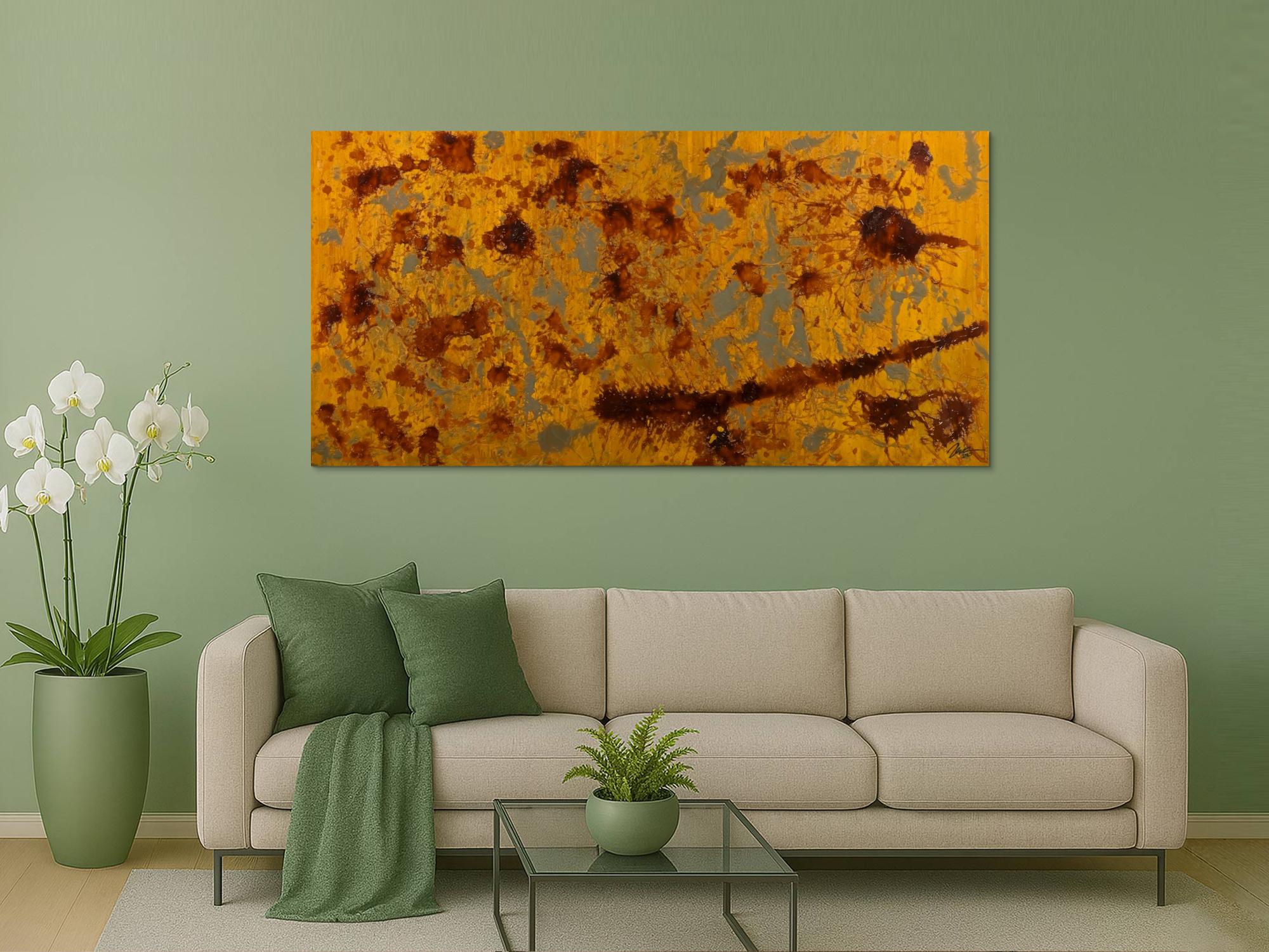 Original Gemälde abstrakt 100x200cm Aus echtem Rost Modern Art auf Leinwand Action Painting braun orange Einzelstück