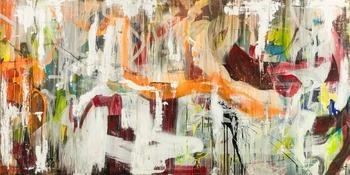 Original Gemälde abstrakt 100x200cm Action Painting expressionistisch handgefertigt Mischtechnik weiß beige orange Unikat