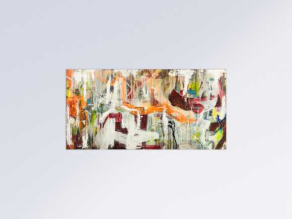 Original Gemälde abstrakt 100x200cm Action Painting expressionistisch handgefertigt Mischtechnik weiß beige orange Unikat