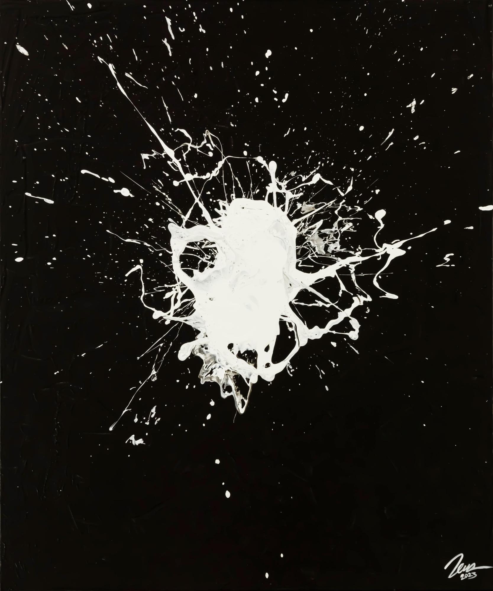 Original Gemälde Fleck abstrakt 120x100cm Minimalistisch expressionistisch auf Leinwand Action Painting schwarz weiß Einzelstück