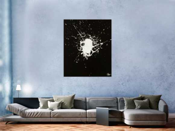 Original Gemälde Fleck abstrakt 120x100cm Minimalistisch expressionistisch auf Leinwand Action Painting schwarz weiß Einzelstück