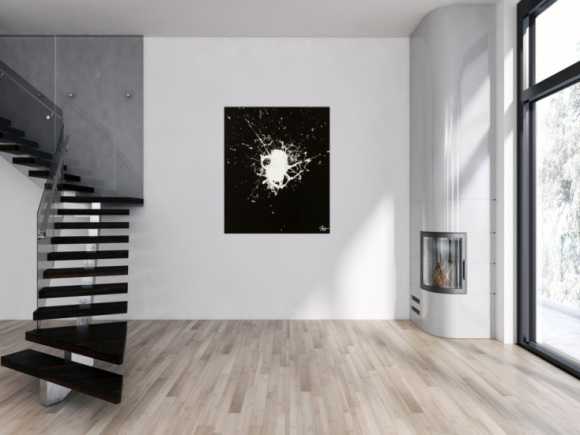 Original Gemälde Fleck abstrakt 120x100cm Minimalistisch expressionistisch auf Leinwand Action Painting schwarz weiß Einzelstück